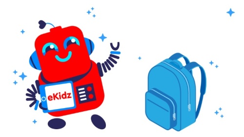 Zeichnung eines lachenden Roboters mit Rucksack Zeichnung eines lachenden Roboters mit Rucksack